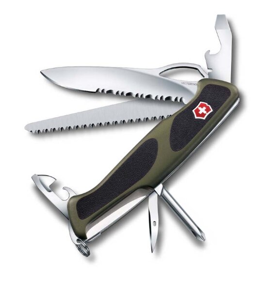 Нож перочинный VICTORINOX RangerGrip 178, 130 мм, 12 функций, с фиксатором, зелёный с чёрным