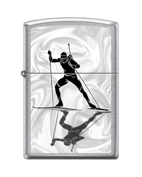 Зажигалка Zippo Биатлонист с покрытием Street Chrome™, латунь/сталь, серебристая, 36x12x56 мм