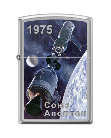 Зажигалка Zippo Союз-Аполлон с покрытием High Polish Chrome, латунь/сталь, серебристая, 36x12x56 мм