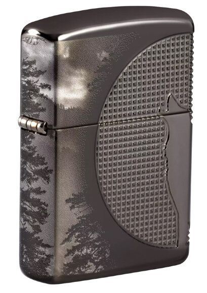Зажигалка Zippo Armor™ Wolf  с покрытием High Polish Black Ice®, латунь/сталь, чёрная, 38x13x57 мм