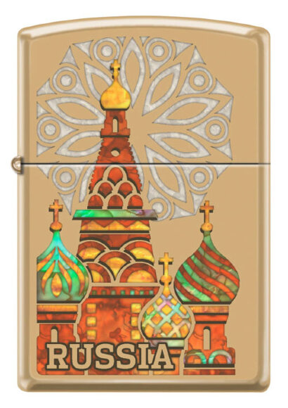 Зажигалка Zippo Россия с покрытием High Polish Brass, латунь/сталь, золотистая, 36x12x56 мм