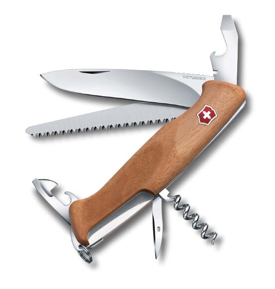 Нож перочинный VICTORINOX RangerWood 55, 130 мм, 10 фнк, с фиксатором, рукоять из орехового дерева