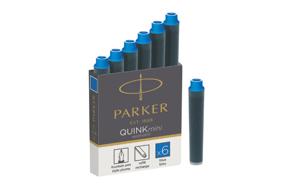 Чернильный мини картридж синего цвета 6 штук для перьевой ручки Parker