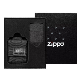Набор Zippo: чёрная зажигалка Black Crackle® и чёрный нейлоновый чехол, в подарочной коробке